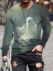 Halloween Ghost Mens Print Long Sleeve T Shirt