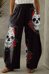 Day Of The Dead Print Loose Pocket Lounge Pants