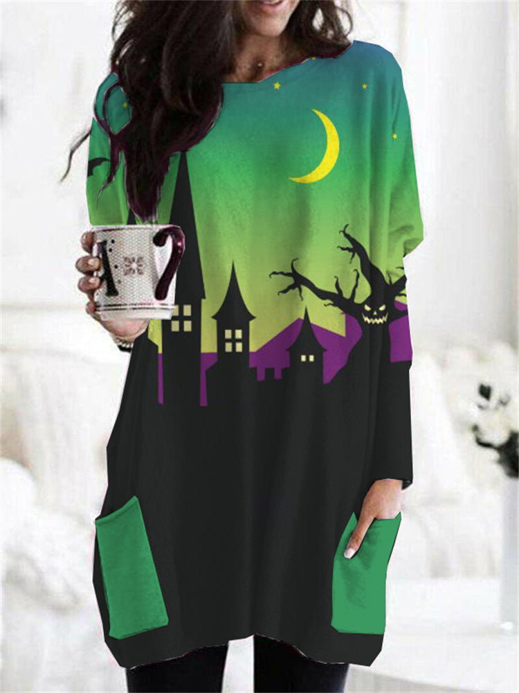 Halloween Scary Haunted House Loose Tunic Shirt