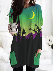 Halloween Scary Haunted House Loose Tunic Shirt