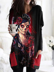 Day Of The Dead Art Patch Pocket Tunic
