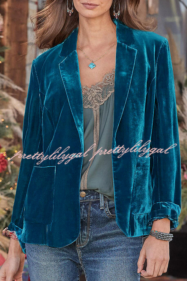 Solid Velvet One Button Long Sleeve Blazer