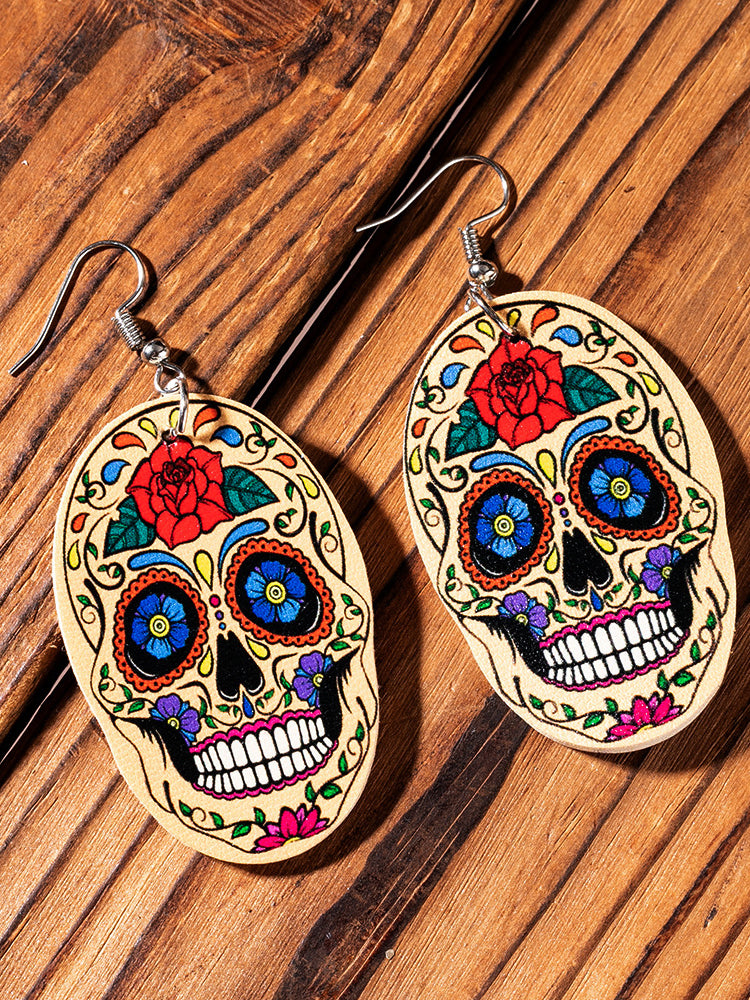 Casual Skull Floral Print Earrings