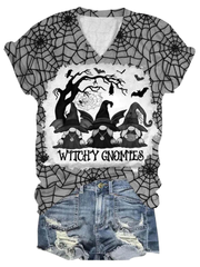 Halloween Gnome Print V Neck T-Shirt