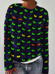 Halloween Spooky Cat Eyes Cozy Knit Sweater