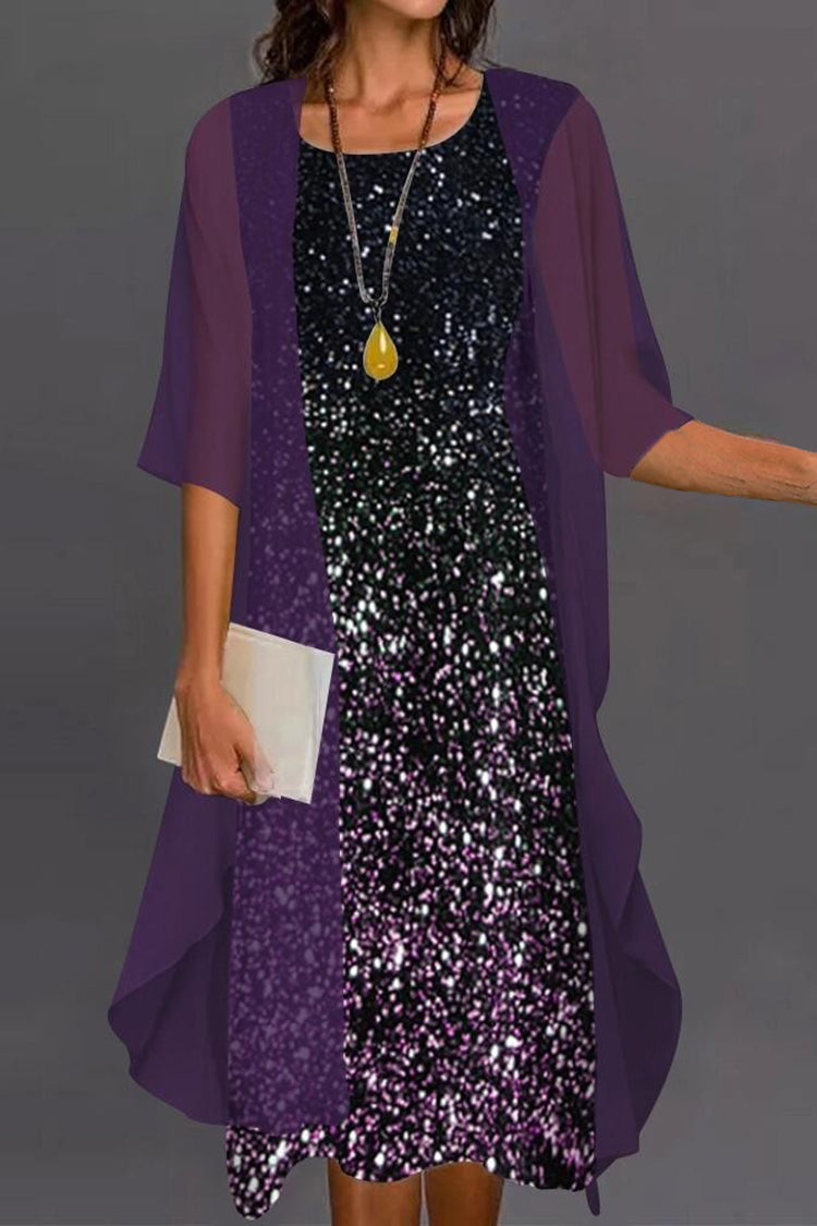Elegant Sequin Dress Cardigan Two Piece Set