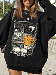 Casual Crew Neck Halloween Print Long Sleeve Sweatshirt