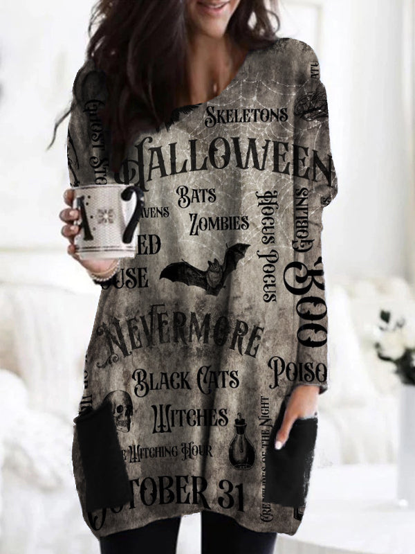Vintage Halloween Elements Patch Pocket Tunic