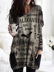 Vintage Halloween Elements Patch Pocket Tunic
