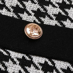 Vintage Houndstooth Mid Length Sweater Cardigan