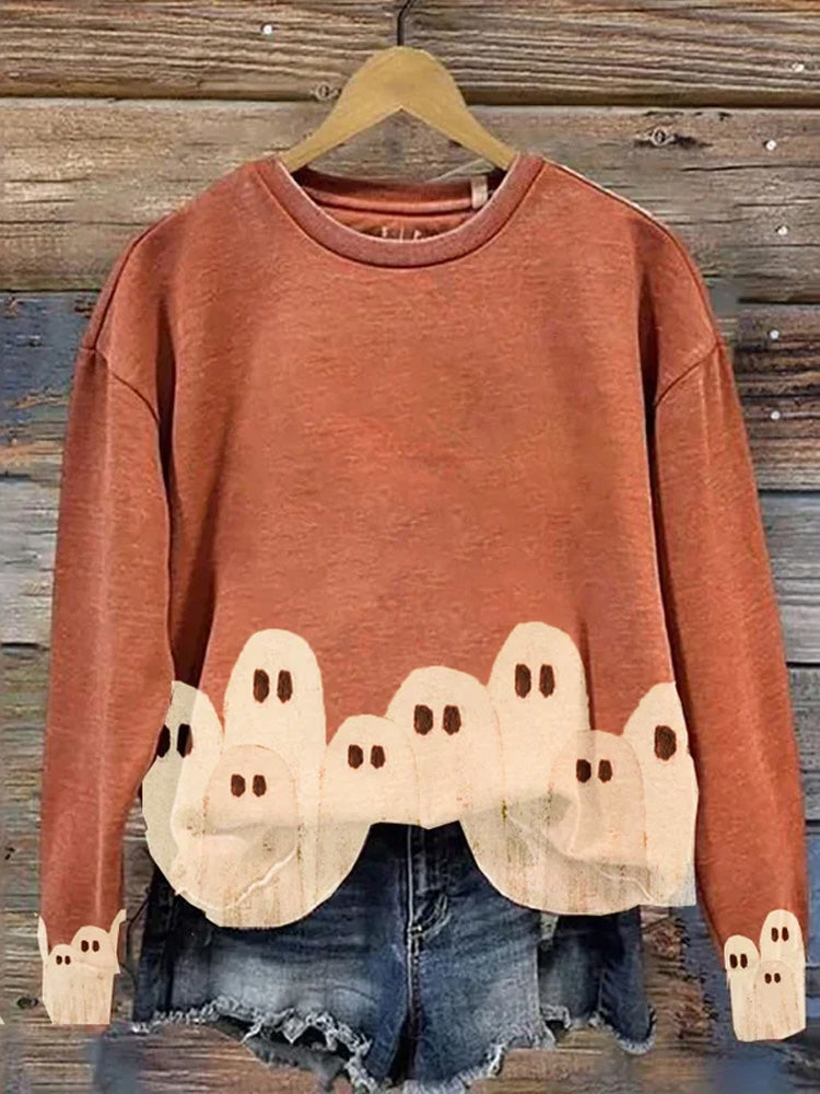 Women's Halloween Ghost Print Sweatshirt