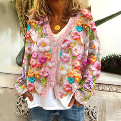 Floral Print V-Neck Knitted Cardigan