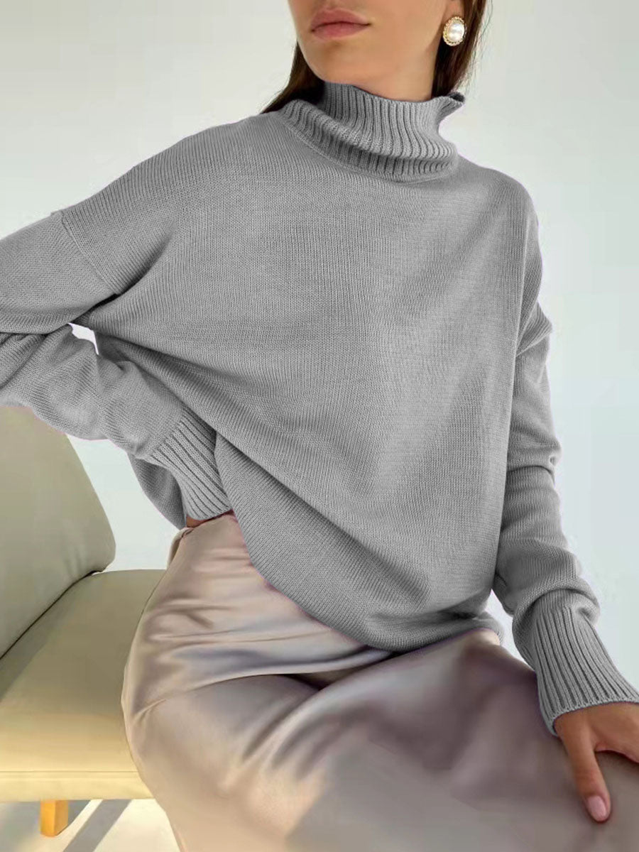 Turtleneck knitted padded loose sweater