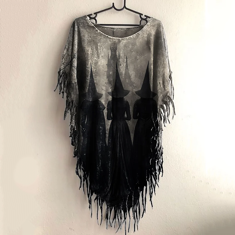 Women's Halloween Witch Print Fringe Tunic