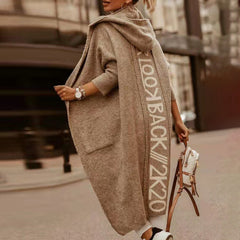 Fashion Letter Knitted Hooded Cardigan