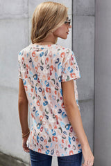 Women's Multicolor Spots Feline Fine Short Sleeve Top