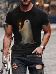 Retro Ghost Painting Candle Print T-Shirt