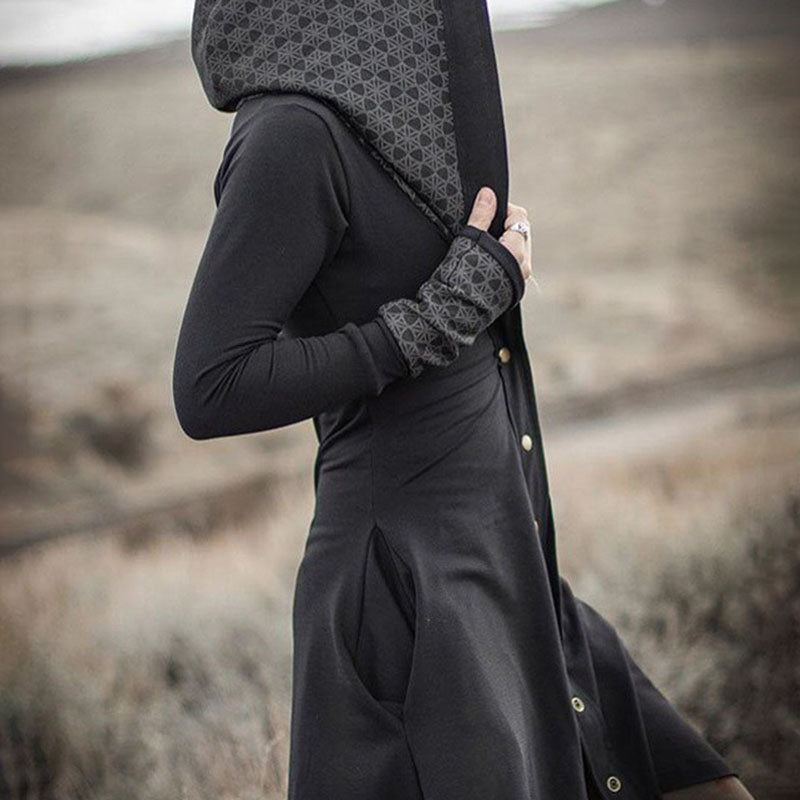 Vintage Print Hooded Button-Up Jacket