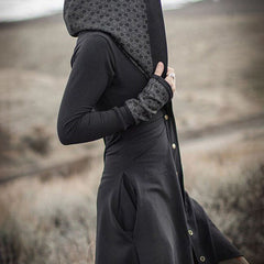 Vintage Print Hooded Button-Up Jacket