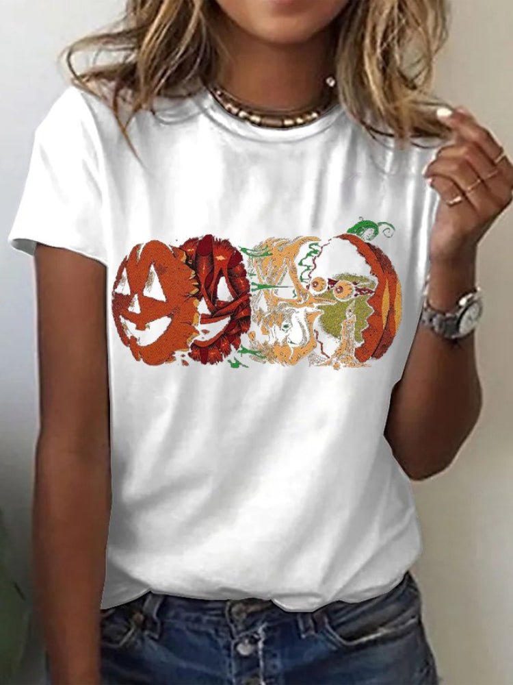 Halloween Ghost Print Casual Crew Neck T Shirt