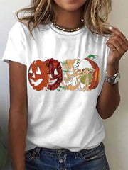 Halloween Ghost Print Casual Crew Neck T Shirt
