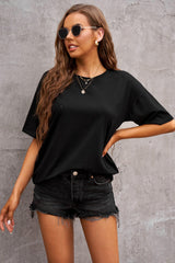 Women's Black Crew Neck Short Sleeve Oversize Tee