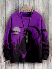 Vintage Halloween Pumpkin Ghost Art Cozy Pullover Sweater