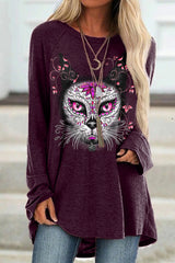 Day Of The Dead Print Crew Neck Casual Tunic