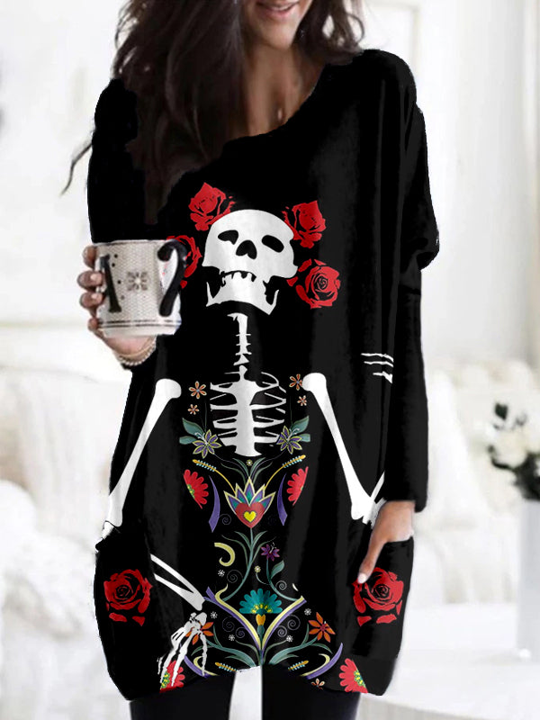 Day of the Dead Sugar Skull  Art Patch Pocket Tunic