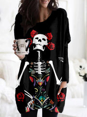 Day of the Dead Sugar Skull  Art Patch Pocket Tunic