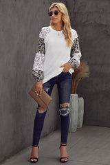 Women's Women Beige Leopard Print Bubble Sleeve Top