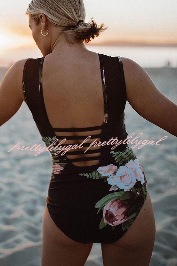 Bali Dreams Mesh Panel Strappy Back One Piece Swimsuit