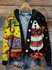 Women's Metallic Owl Contrast Cardigan Sweater