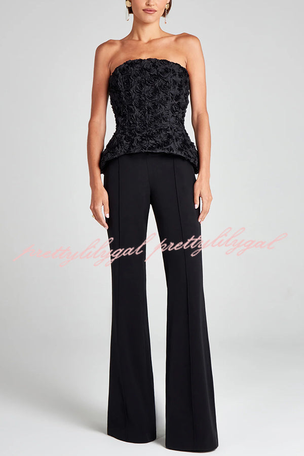 Dramatic Beauty 3D Floral Embroidered Chiffon Bandeau Top
