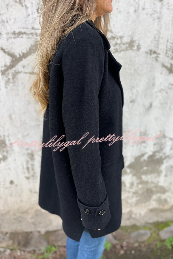 Solid Color Casual Lapel Long Sleeve Loose Woolen Jacket