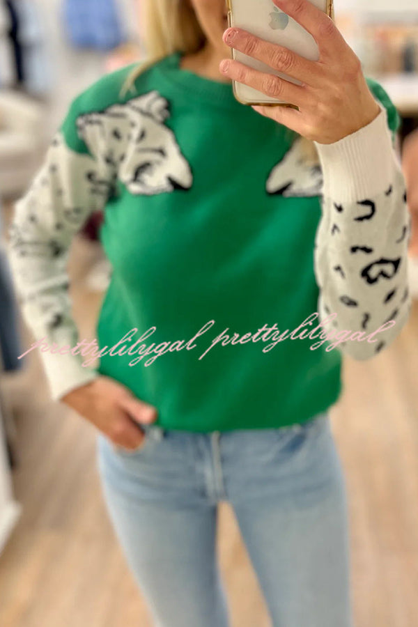 Always Spot Leopard Print Crew Neck Long Sleeve Sweater