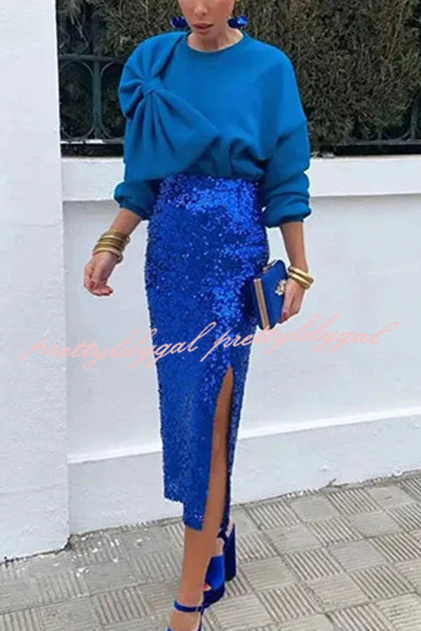 Solid Color Round Neck Long Sleeve Bow Loose Sweatshirts