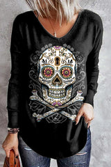 Marigold Skull Print Long Sleeve T-Shirt