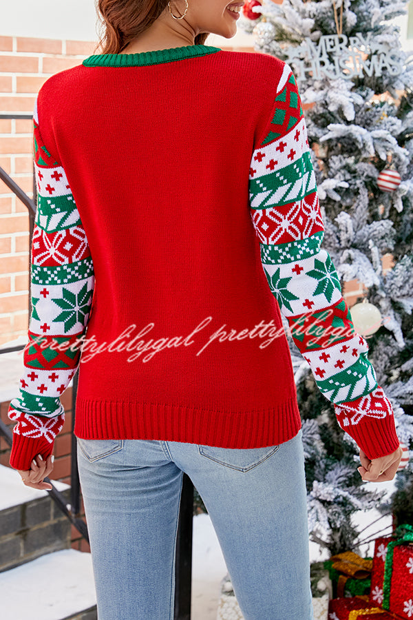 Christmas Print Crew Neck Long Sleeve Sweater