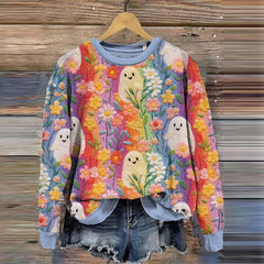 Women's Halloween Boos Print Long Sleeve Sweatshirt
