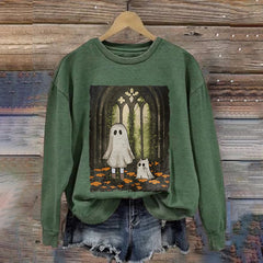 Halloween Ghost And Cat Print Sweatshirt