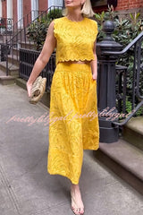 Laylin Cutout Embroidery Lace High Rise Pocketed Midi Skirt