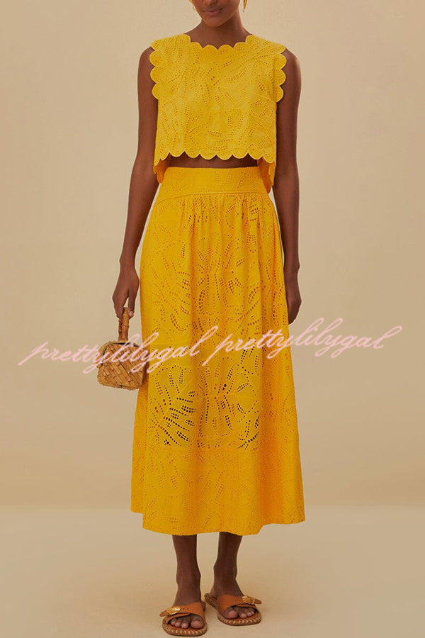 Laylin Cutout Embroidery Lace High Rise Pocketed Midi Skirt