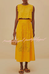 Laylin Cutout Embroidery Lace High Rise Pocketed Midi Skirt