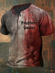 Men's Bloody Problem Solved Halloween Print Henley T-Shirt