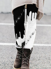 Halloween Bloody Stitch Inspired Contrast Leggings
