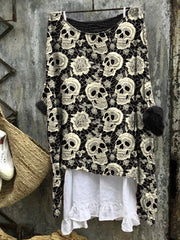 Women's Halloween Skull Pattern Linen Blend Vintage Shirt