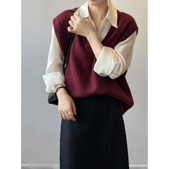 V-Neck Soft Waxy Loose Knit Vest