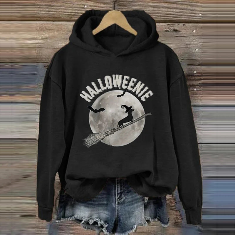 Dachshund Halloween Print Long Sleeve Hoodie