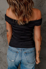 Women's Black Ribbed Off Shoulder Top